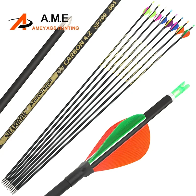 12pcs Pure Carbon Arrow Spine 700 800 900 1000 Archery Arrows ID4.2mm 32inch 80/100 Grain Arrowhead for Compound Bow Hunting