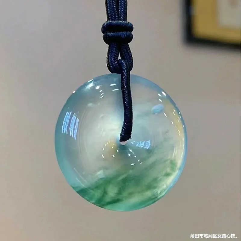 Natural Burmese , Ice-Grade Green Peace Buckle Pendant for Men and Women, Transparent Jadeite with Flower
