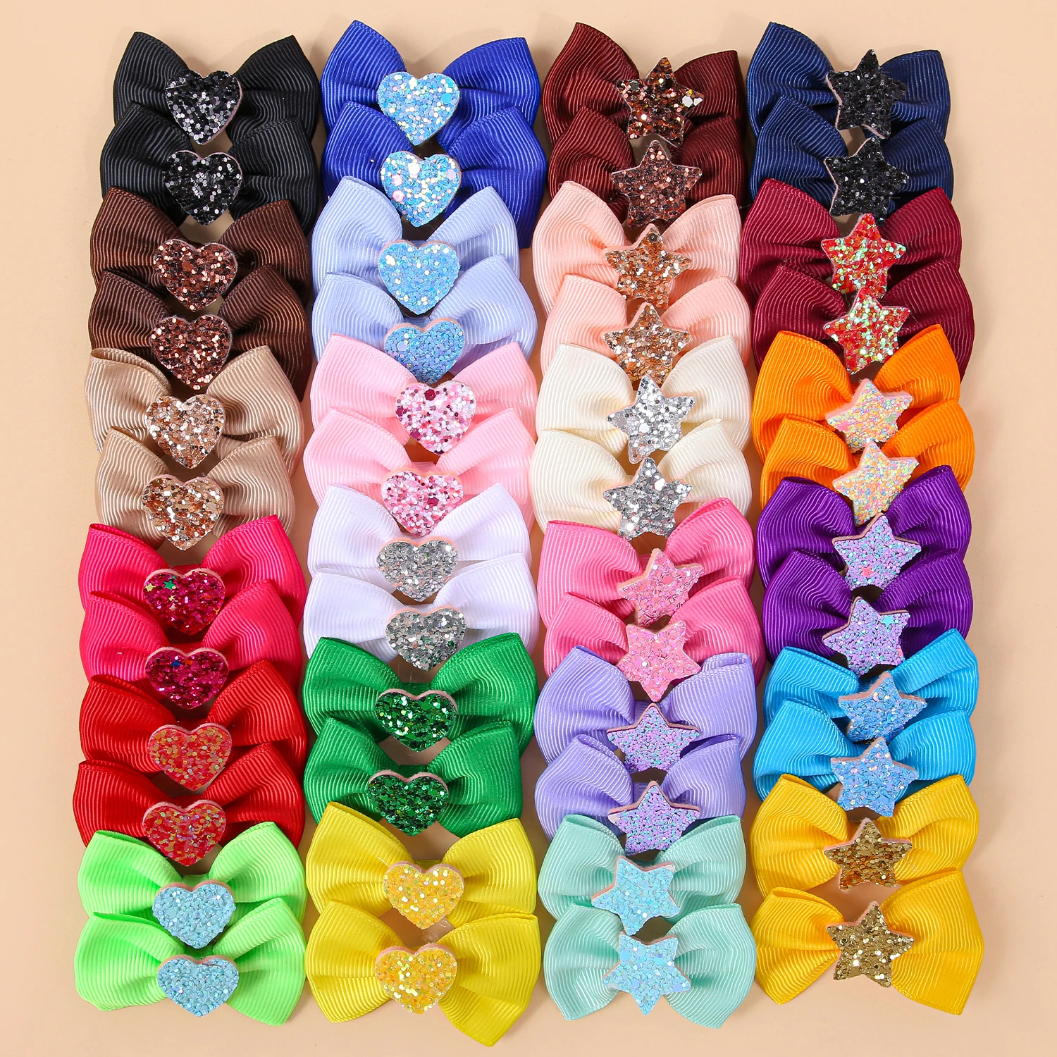12/48pcs Glitter Sequined Star Heart Bow Hair Clip For Girls Fashion Multicolor Hairpins For Kids Women Daily Hair Accessories