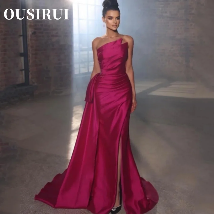 OUSIRUI 2024 Beadings Party Prom Dress Strapless Side Slit Cocktail Prom Gowns Custom Size Formal Mermaid Prom Evening Dresses