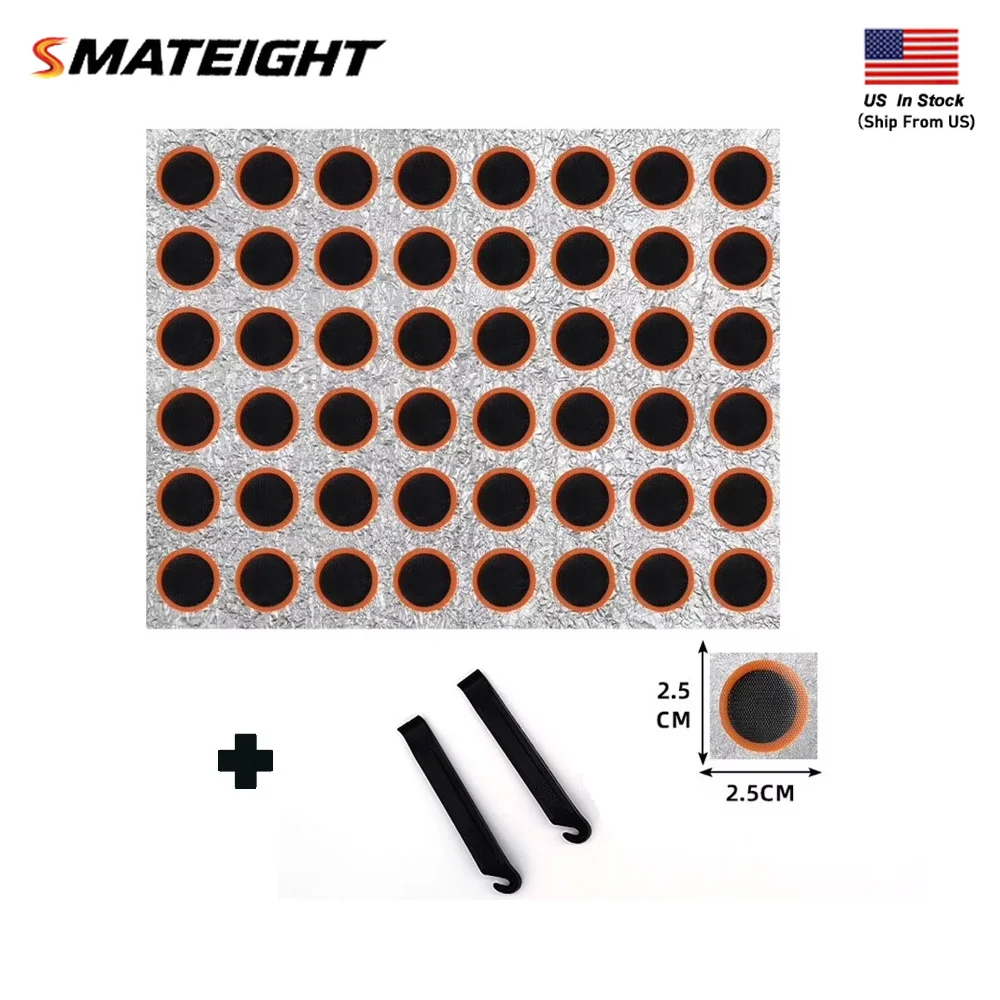 48pcs Tire Repair Patch with 2pcs Tire Lever  Self-Adhesive Inner Tube Patches for Mountain Bike Electric Scooter