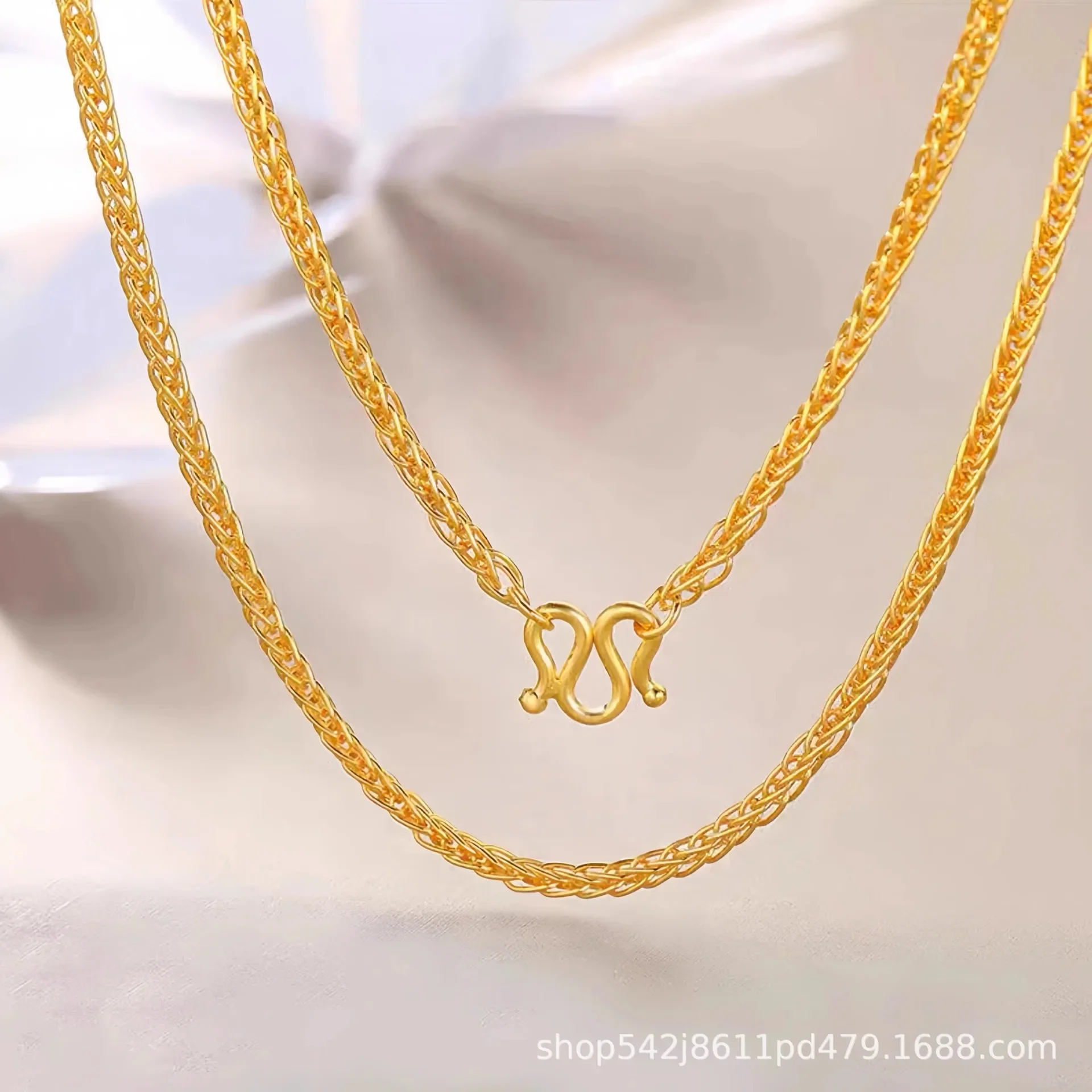 

Simple and stylish 9999 24K real gold chain interlocking Chopin chain necklace clavicle chain