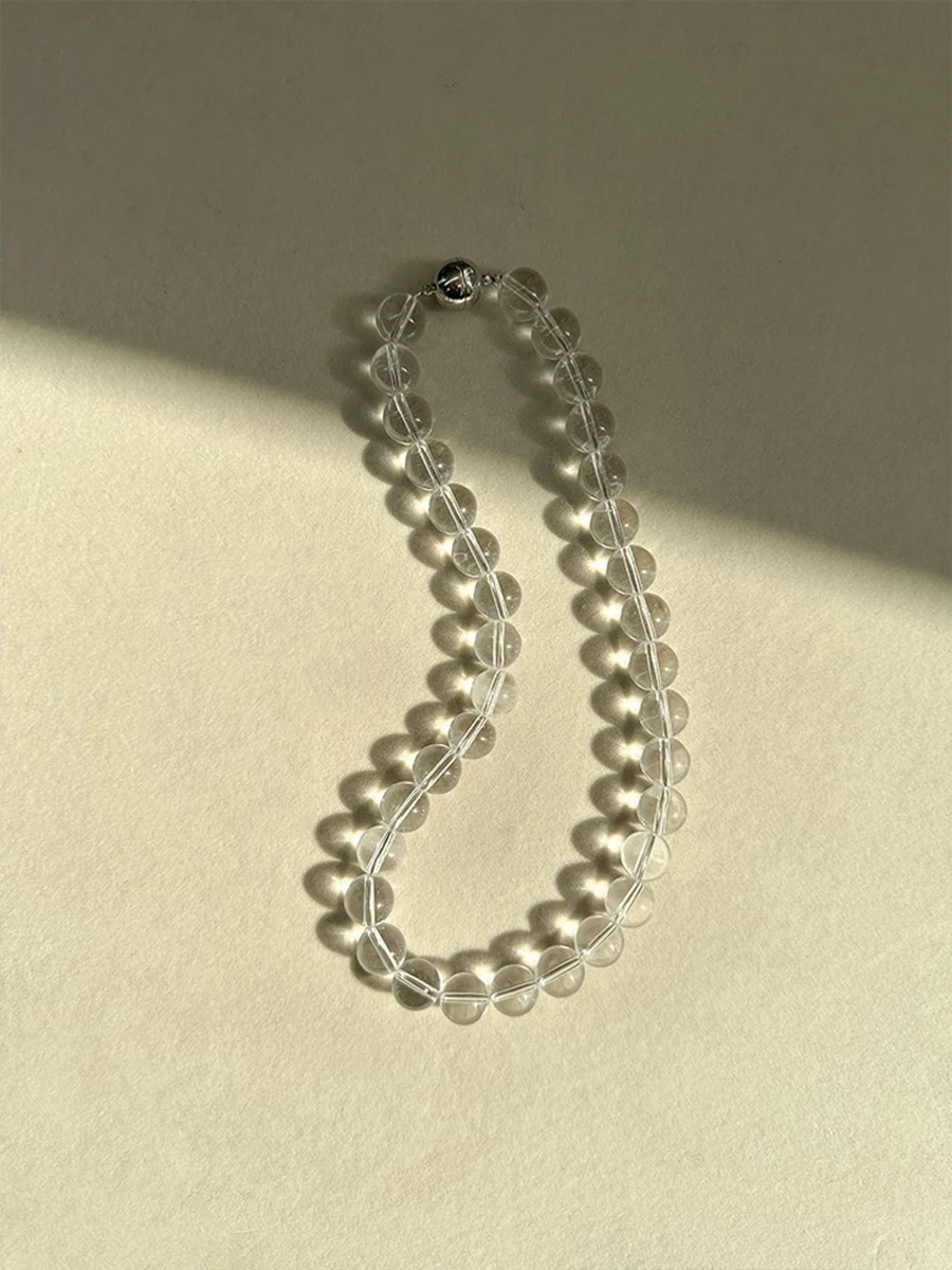 Black agate stone beaded necklace for women transparent ball magnetic clasp necklace minimalist summer holiday jewelry 2023 new