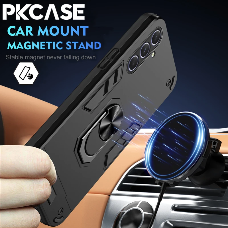 PKCASE Magnetic Shockproof Bracket Case For Samsung S26 S25 Edge S24 S23 FE Plus Ultra A57 A37 A17 A07 A56 A36 A26 A16 A06 Cover