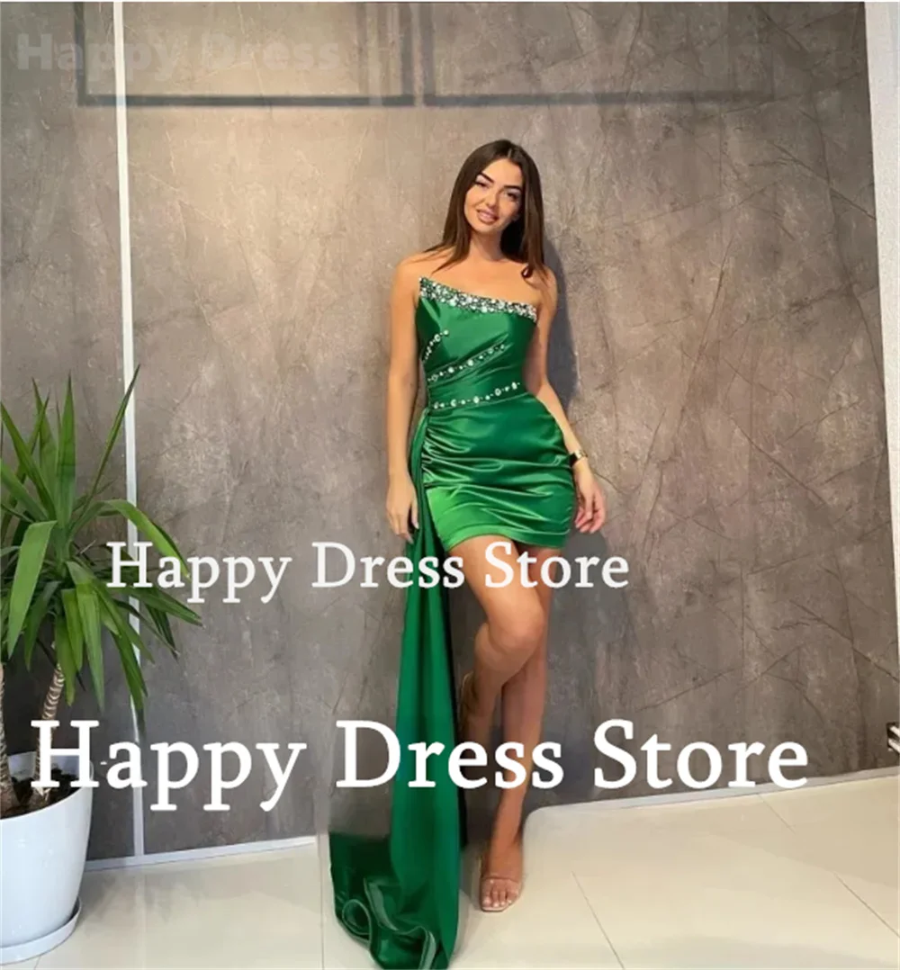 Robe de Soirée en Satin Vert, Tenue de Bal Courte, Sexy, Spéciale, avec Gaine de Perles, 2024