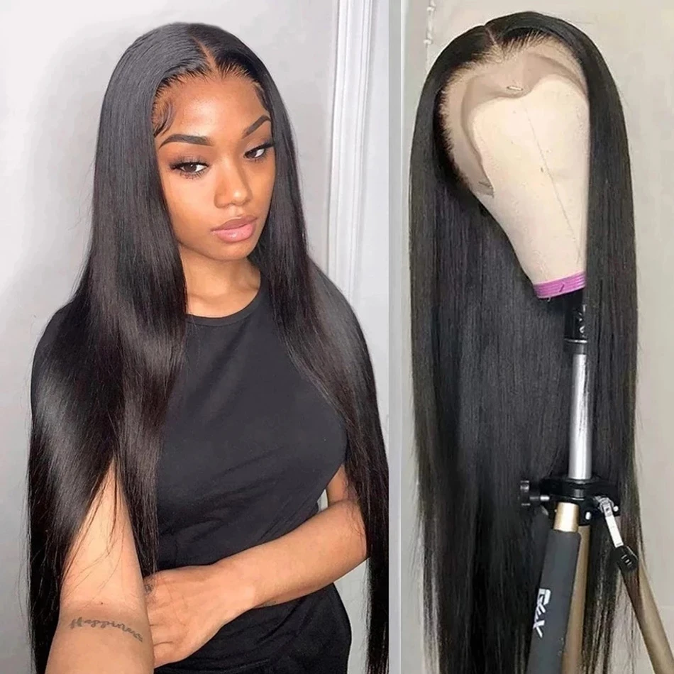 13x6 HD Transparent Lace Frontal Wigs For Women Brazilian Straight Lace Front Wig Human Hair 180% Density Pre Plucked Remy Hair