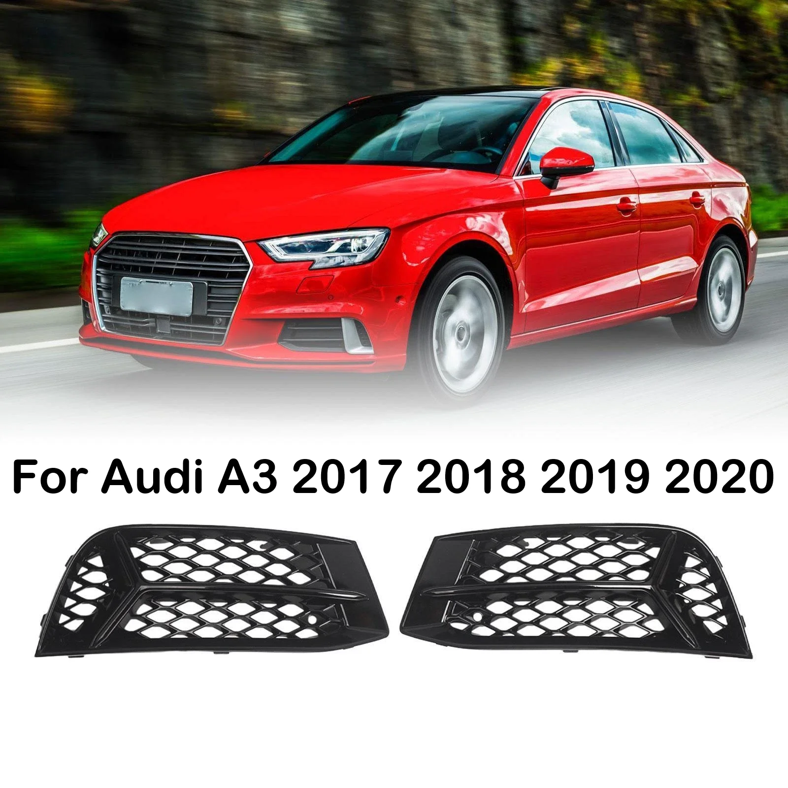 

Для Audi A3 2017 2018 2019 2020 HONEYCOMB противотуманная фара, гриль, рамка, передний бампер автомобиля, решетка, гоночный стиль, автоаксессуары