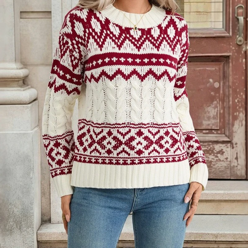 

Retro Jacquard Lazy Pullover Wool Christmas Women's Party Knitted Sweater