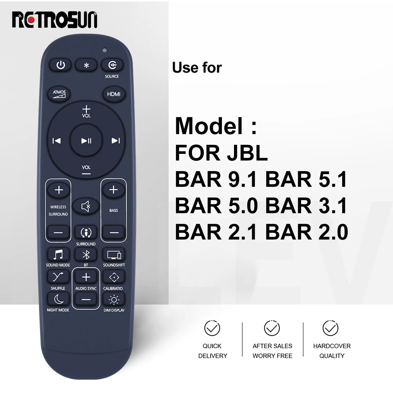 New Remote Control for JBL Bar 9.1 Bar 5.1 Bar 5.0 Bar 3.1 Bar 2.1 2.0 Soundbar System Studio JBLBAR913DBLKAM JBL2GBAR51IMBLKAM