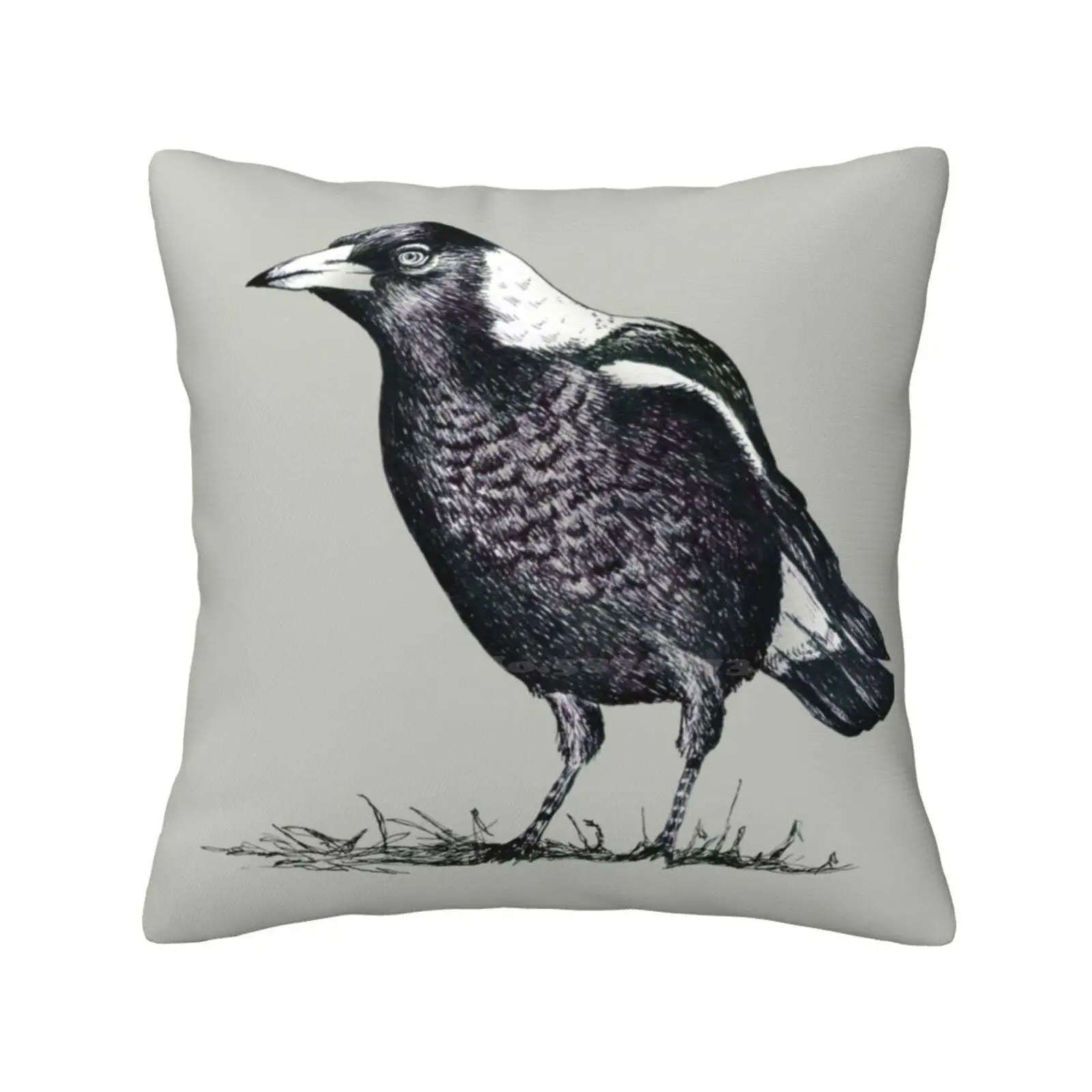 Magpie-Dedicated To Family Pillows Case Bedroom Home Decoration Magpie Pen Ink Bird Black White Sketch Symbol Of Family