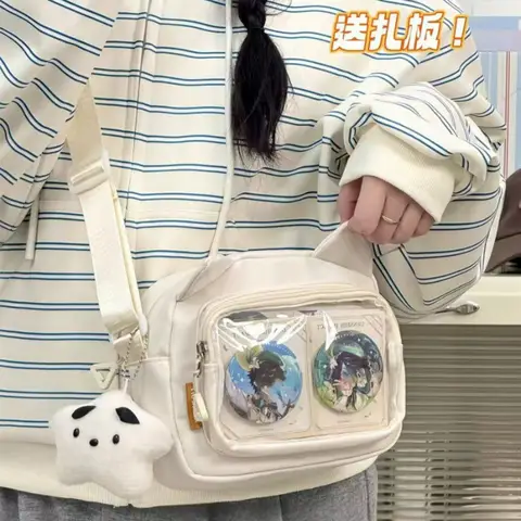 Japanese Harajuku Cute Girls Y2K Transparent Cartoon Ita Bag Ulzzang Doll Bag Versatile Crossbody Bag Casual Mobile Phone Bag
