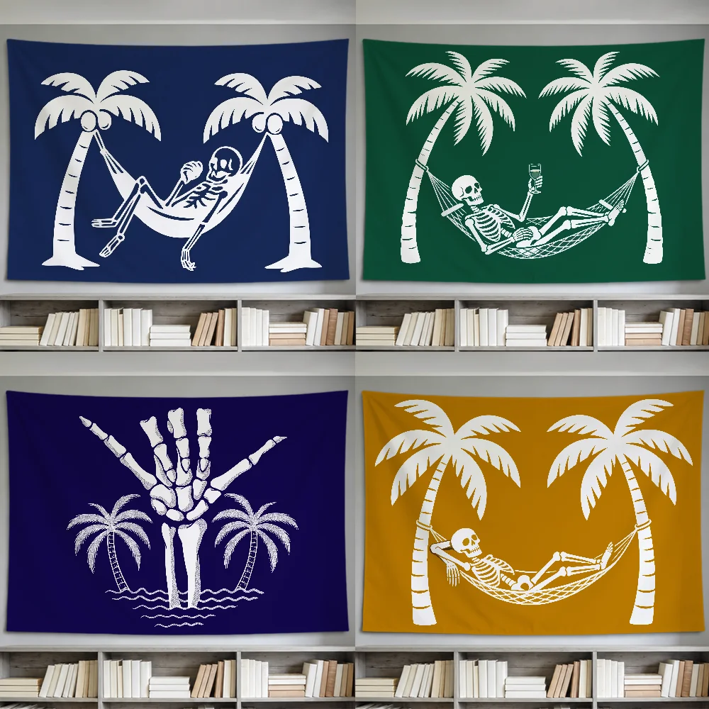 Skeleton Beach Vibes Funny Flag For Room Dorm Party Hogar Bedside Living Room Wall Hanging Garden Decor Banner Gift