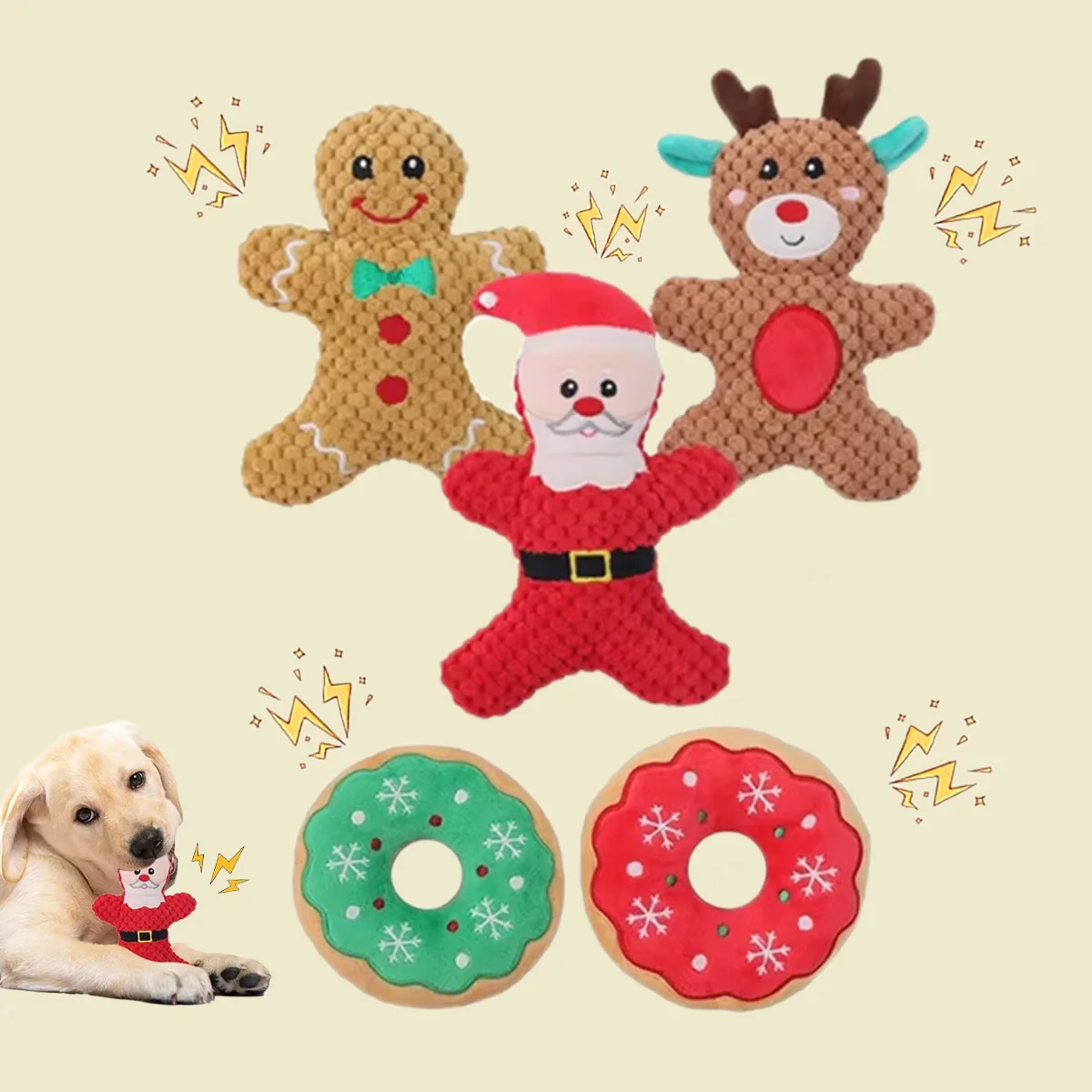 Weihnachts-Plüschtier mit niedlichem Cartoon-Hund, quietschendes Plüschtier für Unterhaltung, interaktives Kauspielzeug für Hunde zum Zahnreinigung, Haustier-Geschenk für Hunde