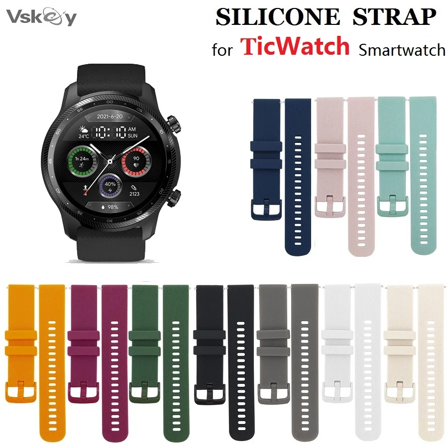 

10PCS Smart Watch Strap for TicWatch Pro 3 Ultra GPS/4G Lte GTH/GTX/GTK/E2/E3/C2 Plus Silicone Bracelet Replacement Watchband