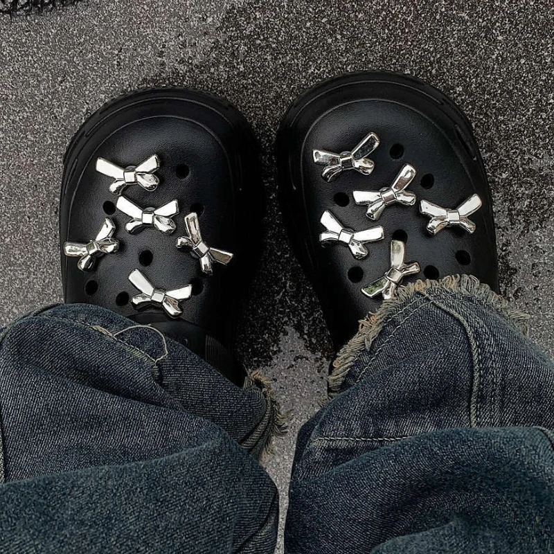 

DIY Bow Knot Platform Clogs For Women Indoor Street Slippers Thick Sole Mixed Colors Home Beach Shoes Female Fashion Sandals