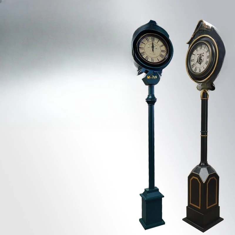 Handmade anti-corrosion and anti-rust European retro wrought iron ornaments Outdoor street column clock Floor clock