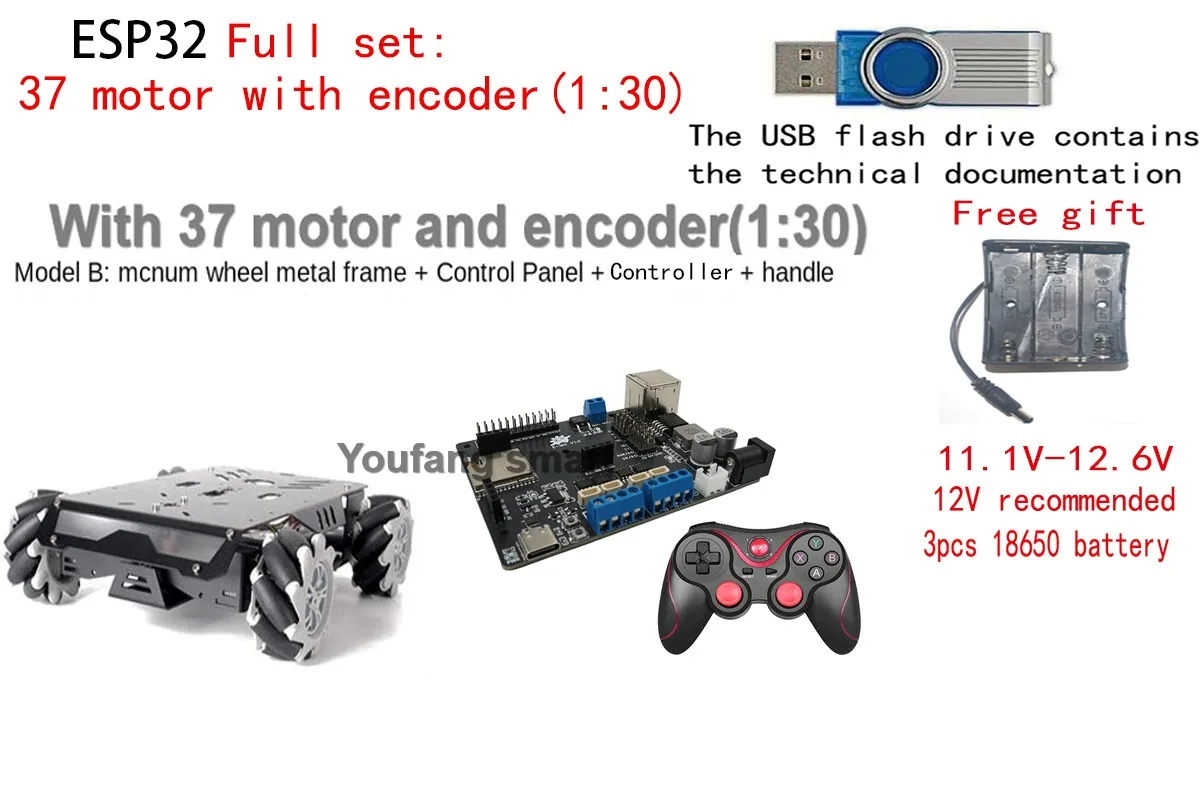 25 kg belastbarer RC Tank V3 Mecanum-Rad-Roboterwagen für Arduino Roboter DIY-Kit mit Encoder-Motor und PS2-Controller, programmierbares Roboter-Kit – Detail 22