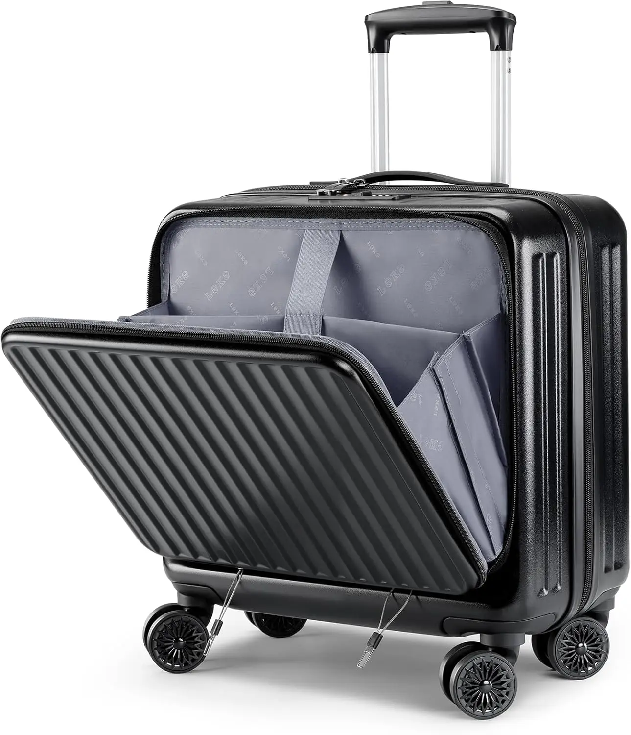16" Carry-On Luggage with Wheels, Airline Approved Hard Shell Suitcase, TSA Lock & Front Laptop Pocket, Black