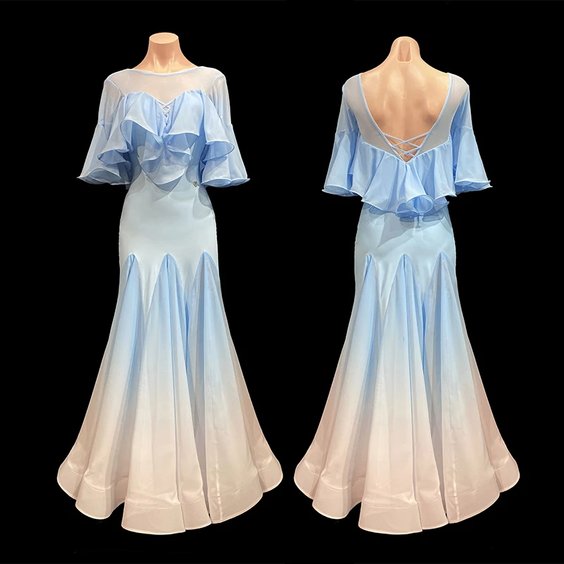 Adult Women Ballroom Dance Dress Gradient Competition Dress Prom Waltz Dancing Dresses Tango Performance Stage Costume YS4873