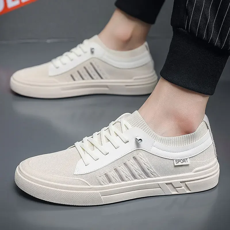 2024Men\'s Breathable Sneakers Summer Casual Loafers Lightweight Round Head Solid Colour Non-slip Flats Zapatillas Para Hombres