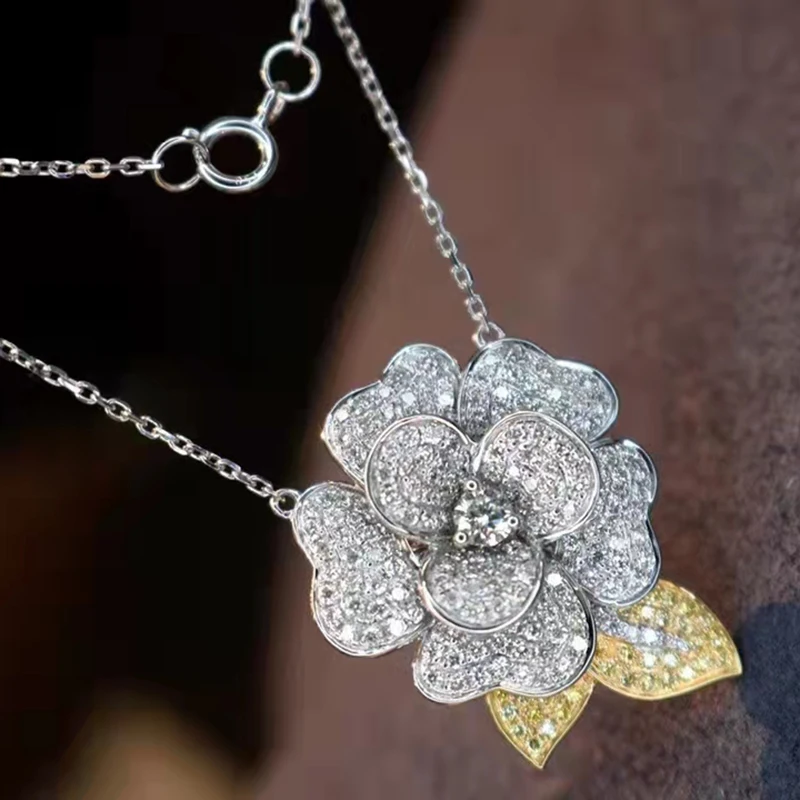 

Women Pendants AU750 18K Gold 1.2 Carat Natural Diamond Flower Style Engagement Wedding Fine Jewelry