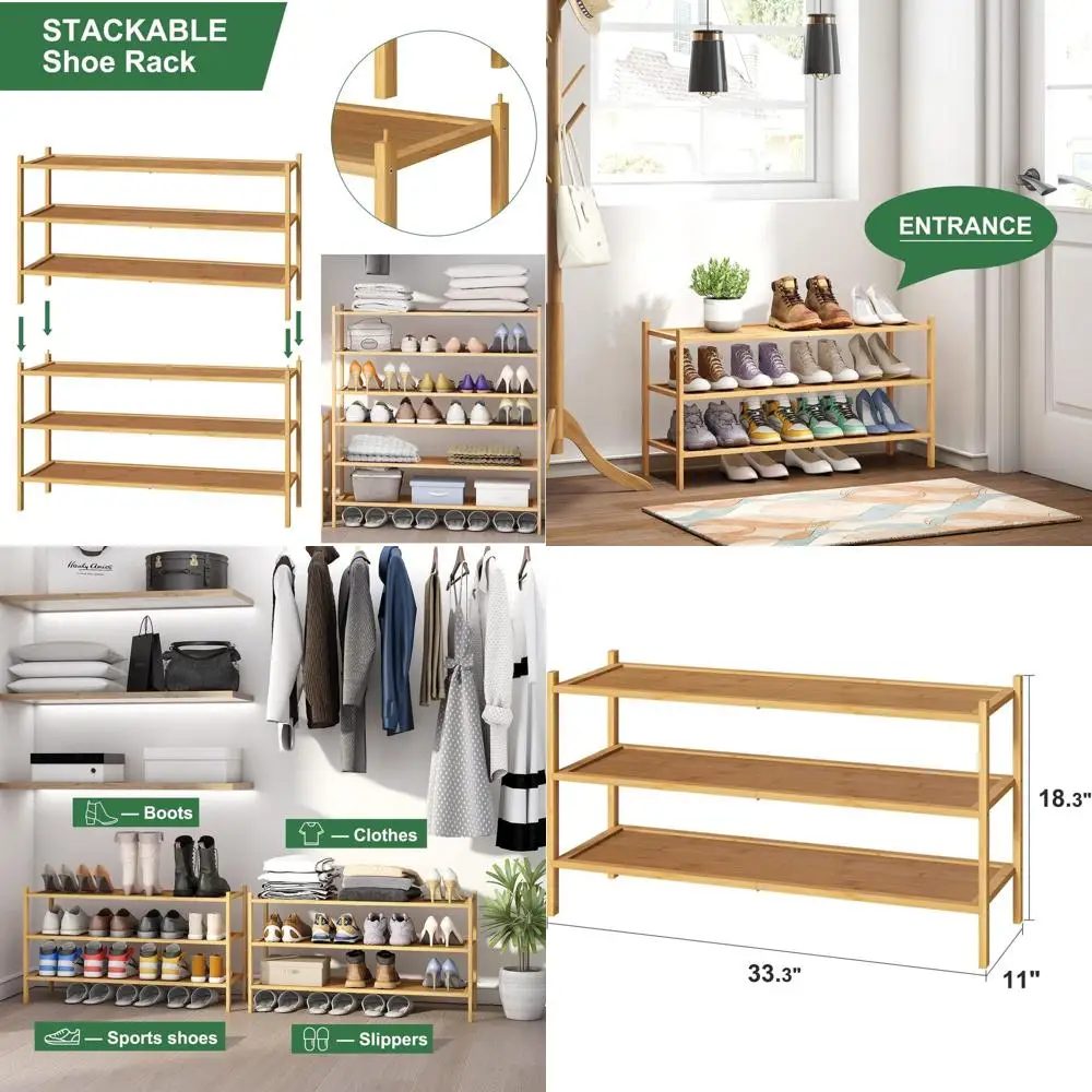 

Многоярусная бамбуковая подставка для обуви (3 уровня) для прихожей и коридора, натуральный деревянный органайзер, подходит для использования в помещении и на улице