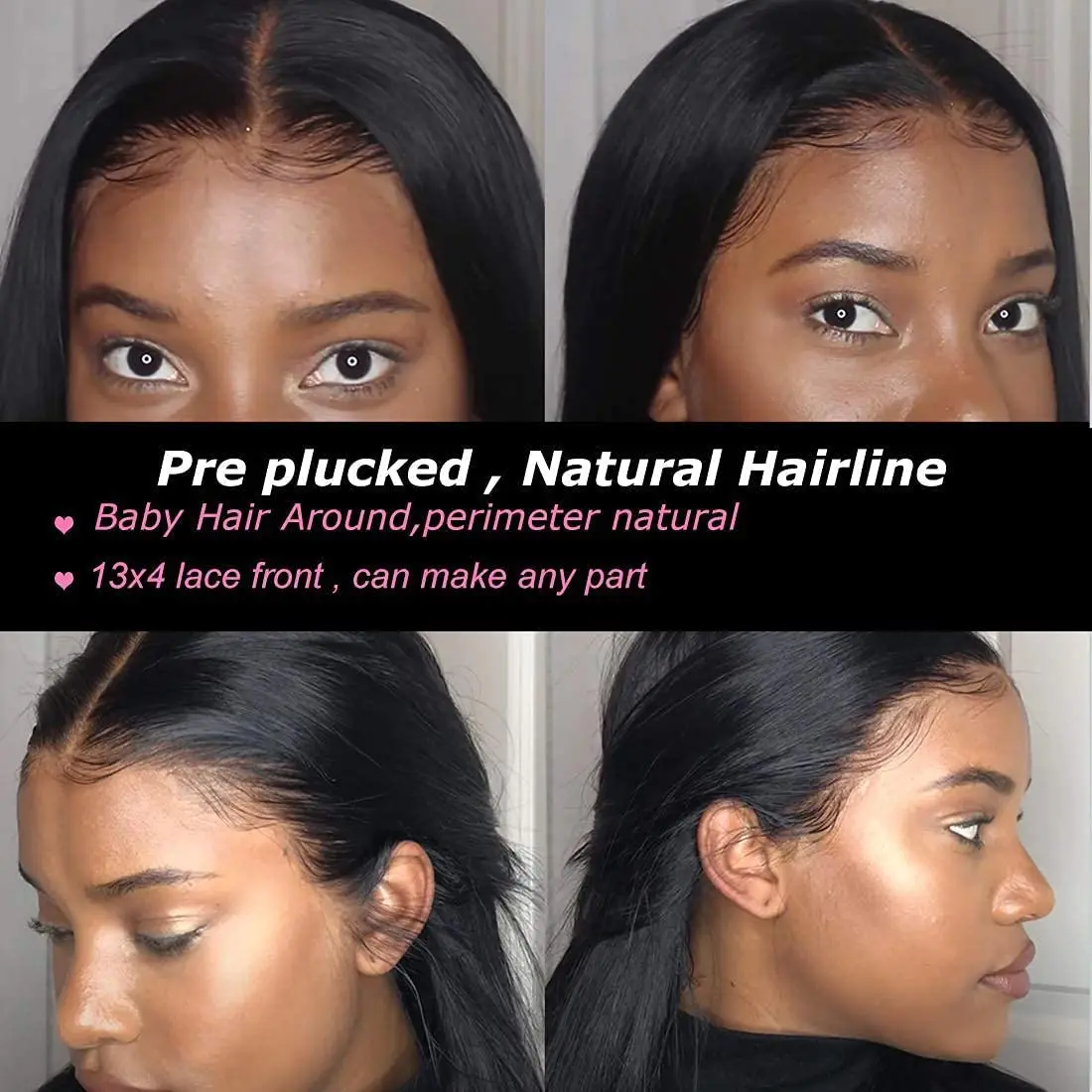 Straight Lace Front Human Wigs Layered Cut Brazilian Hair For Black Women Pre Plucked with Baby Hair 180% Density Natural Black