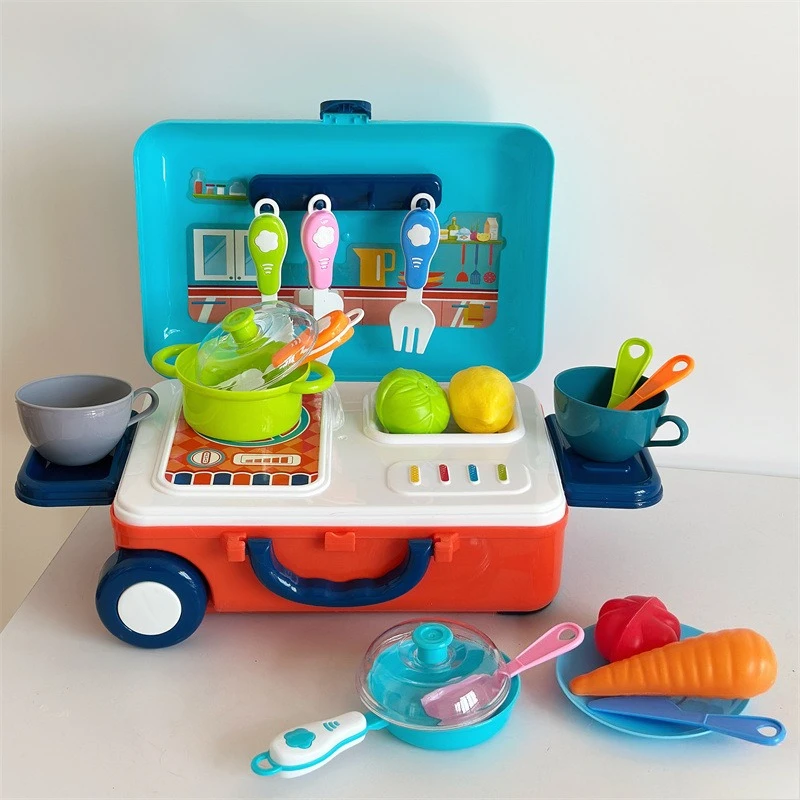 مجموعة ألعاب Happy Little Chef & Craftsman - حقيبة عربة وجبة أدوات المطبخ للطبيب/مجموعات المكياج وألعاب الألغاز مثالية لمنزل لعب الأطفال