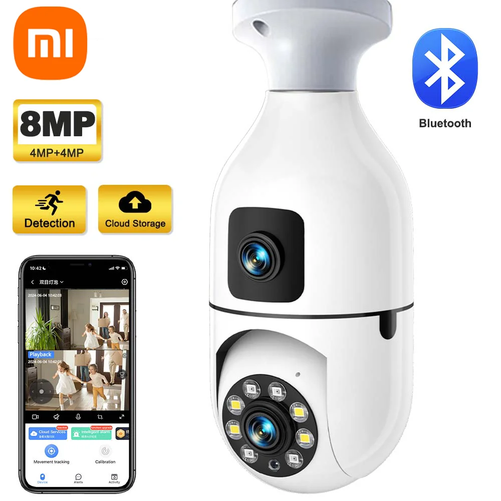 Xiaomi 4K 8MP Bulb Camera 360° WIFI Outdoor Security Monitoring Dual Mirror Two-Way Audio Baby Monitor Auto Tracking Smart Home