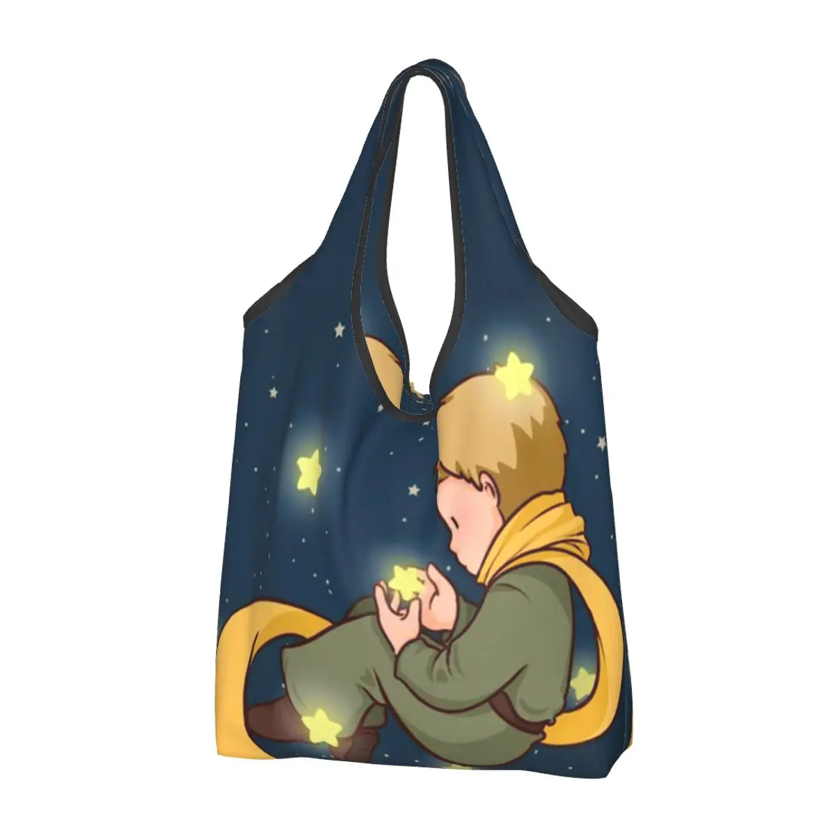 The Little Prince Stars Reusable Shopping Grocery Bags 50LB Weight Capacity Prince Fox Rose France Eco Bag Eco-Friendly Ripstop