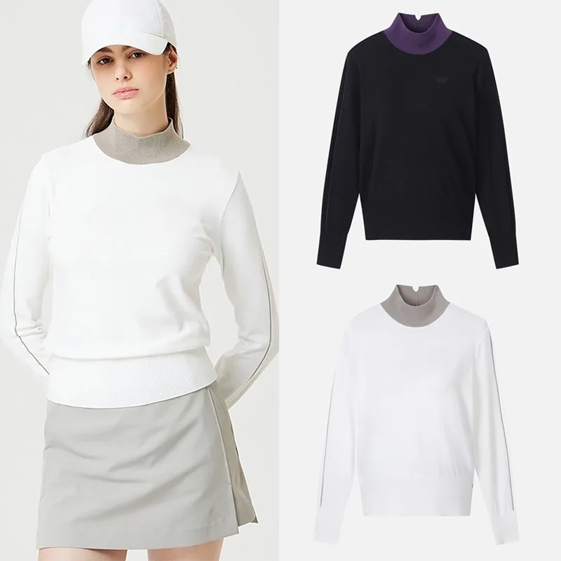 

Korean Golf 24 New Spring and Autumn Women's Outdoor Sports Leisure Knitted Thin Western Style Long Sleeve Top Versatile