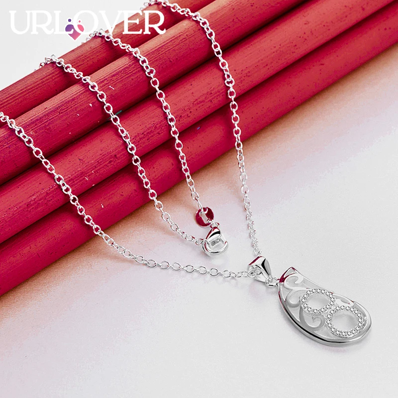 URLOVER 925 Sterling Silver Necklace For Woman Number 8 Leaf Zircon Crystal Pendant Necklaces Fashion Wedding Party Jewelry Gift