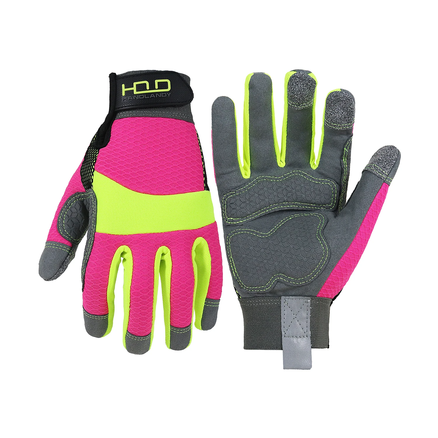 HANLANDY Guanti da lavoro di sicurezza da donna Hi-vis riflettenti rosa, guanti antivibranti, guanti da lavoro da meccanico traspiranti