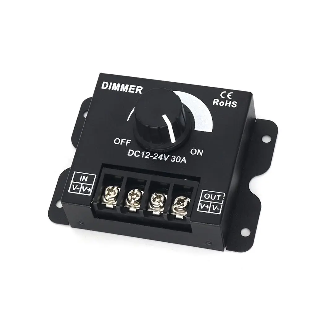2-in-1 LED Dimmer Switch 12V-24V 30A 360W Adjustable Voltage Regulator Brightness Controller for 5050 LED Strip Light
