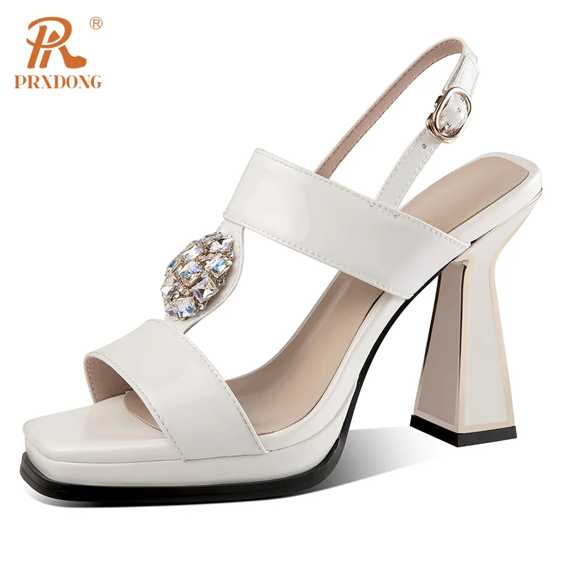 PRXDONG Women\'s Shoes New 2023 Summer Sexy High Heels Platform Black Beige Crystal Dress Party Wedding Female Sandals Size 34-39