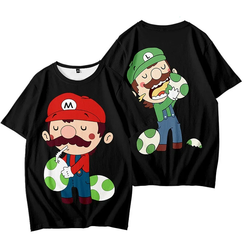 

2026 Hotsale Summer Super Mario Luigi Yoshi Egg Full Print T-Shirt Men Women Kids Cute Cartoon Character Casual Streetwear Tops