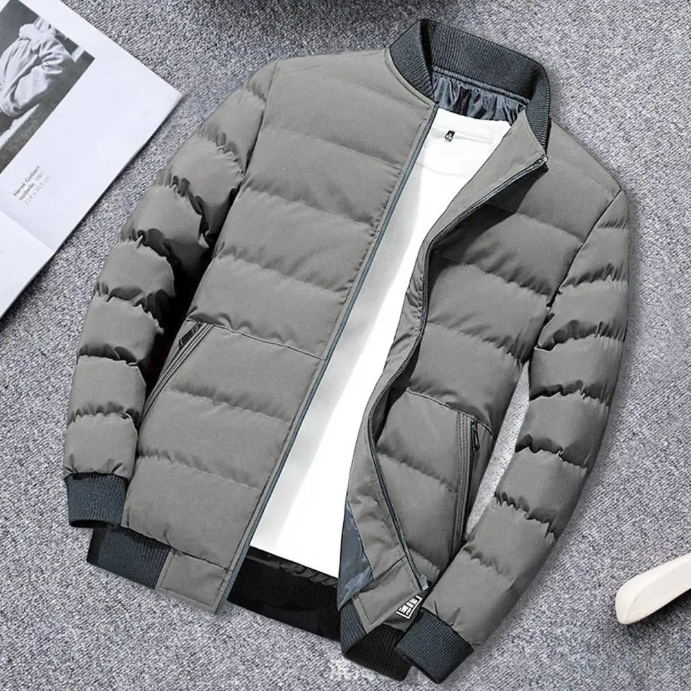 Stylish Men Overcoat  Solid Color Temperament Baseball Jacket  Windproof Pockets Jacket