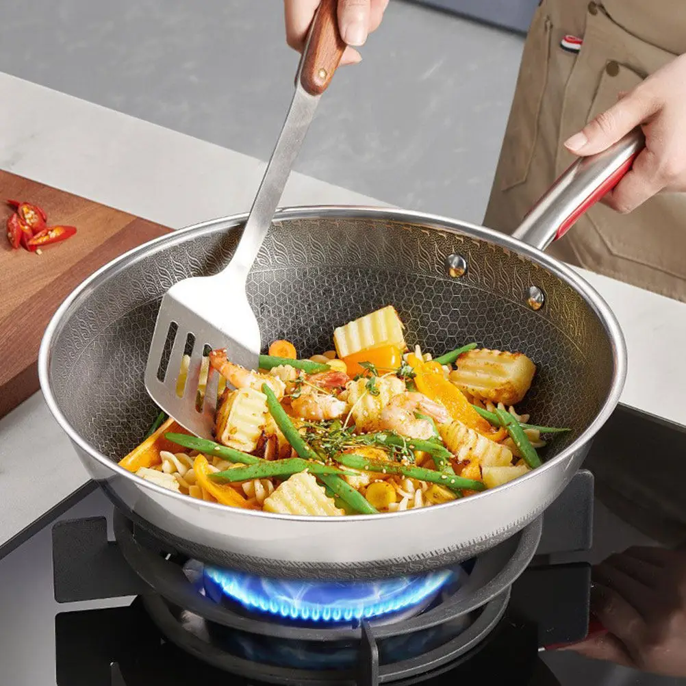 

Honeycomb Stainless Steel Skillet Pan Nonstick Frying Pan for Eggs Breakfast Cooking Lightweight Ergonomic Handle Gas Electric