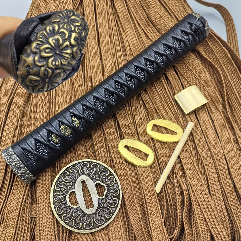 Real Katana Tsuka 26cm Handle Japanese Samurai Sword Alloy Fittings Set Tsuba Menuki Fuchi Kashira Habaki Seppa Accessory