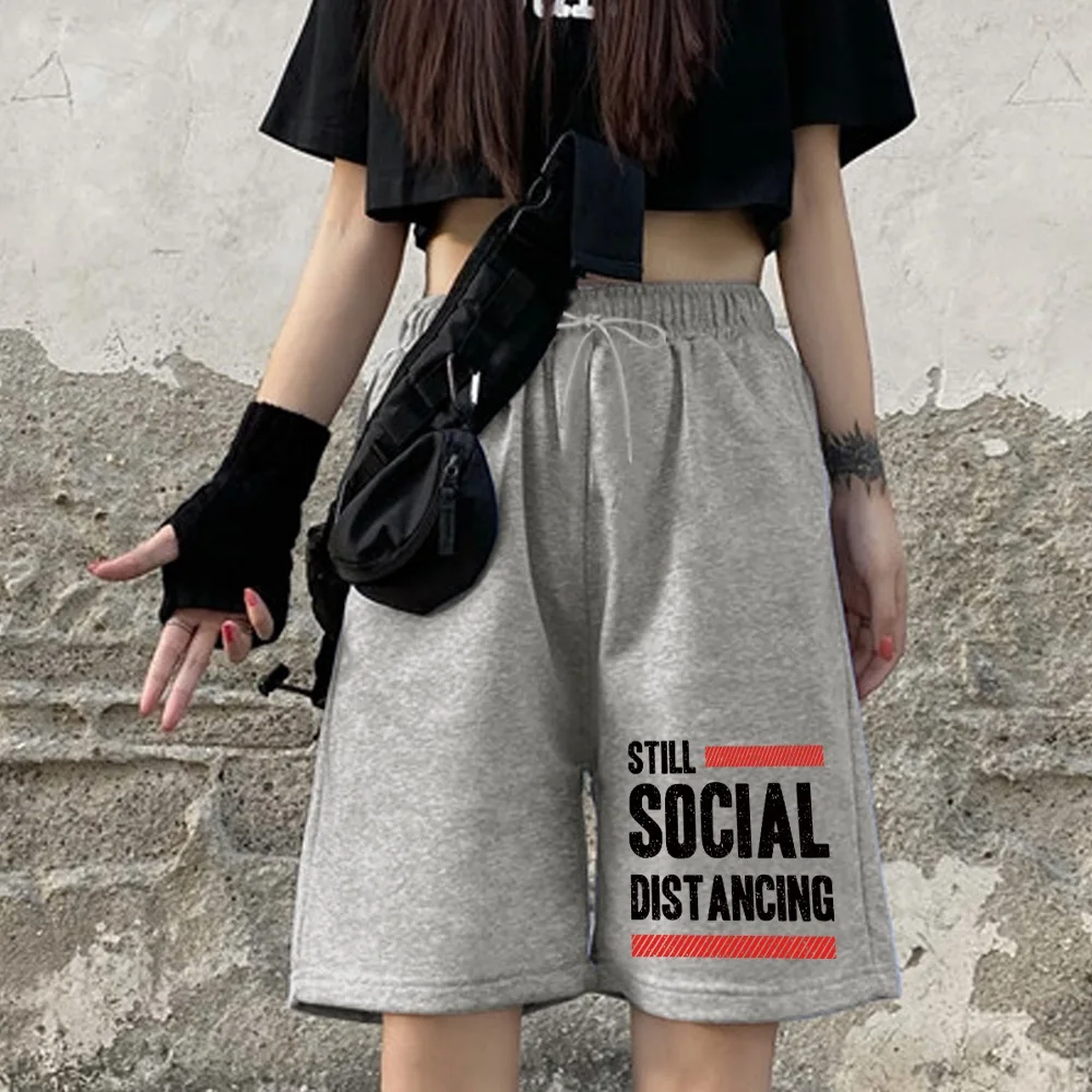 Fashion Women's Shorts Harajuku Personality Nine-point Pants Elastic Band Fashion English Word Printing Student Casual Shorts