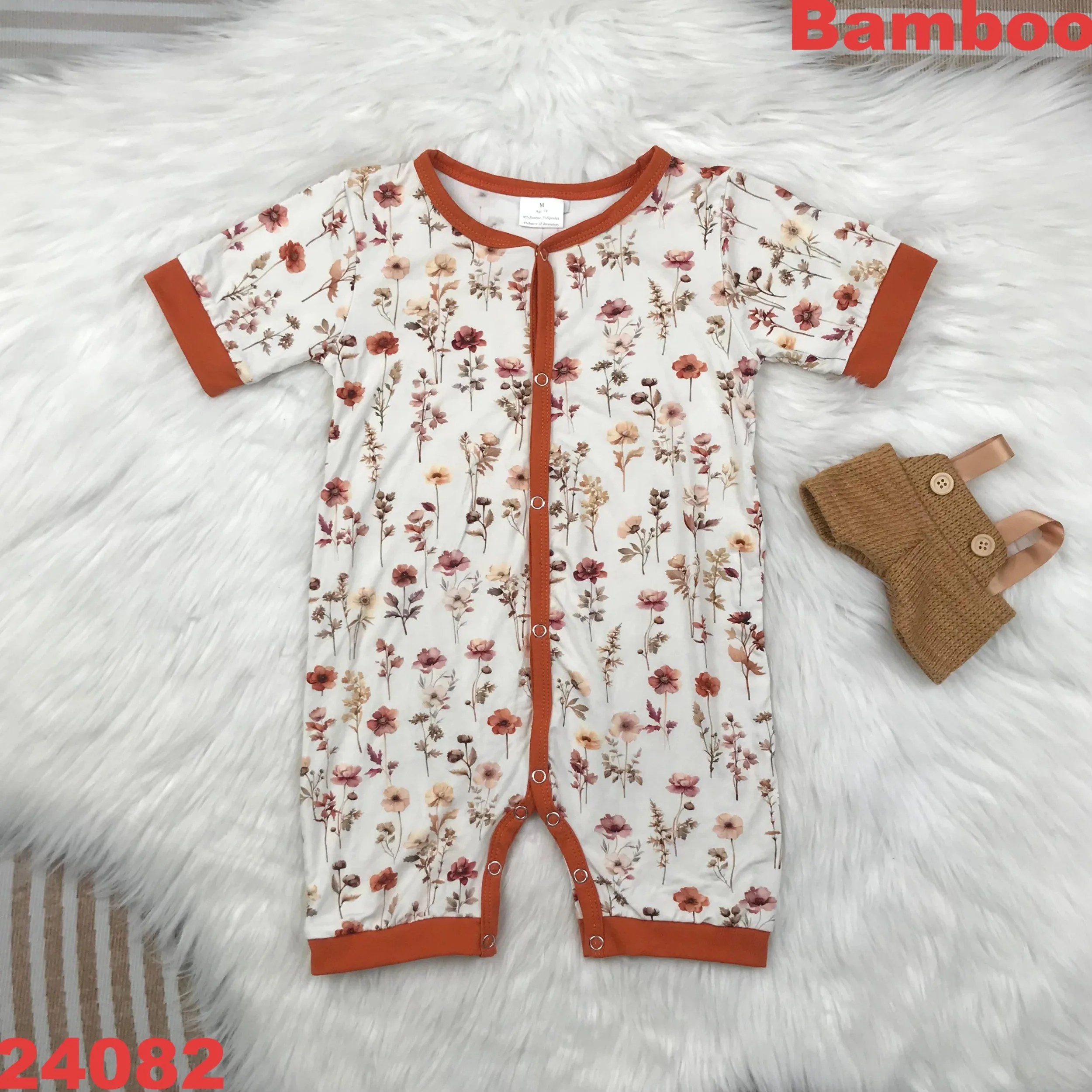 

Girl 0-2Y Lemon Yellow Bamboo Fiber Romper with Fruit Print, Bubble Sleeves & Peter Pan Collar - Cute Newborn Outfit, Soft