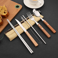 7Pcs Tableware Portable Cutlery Set Dinnerware Set High Quality 304 Stainless Steel Knife Fork Spoon Travel Flatware With Bag