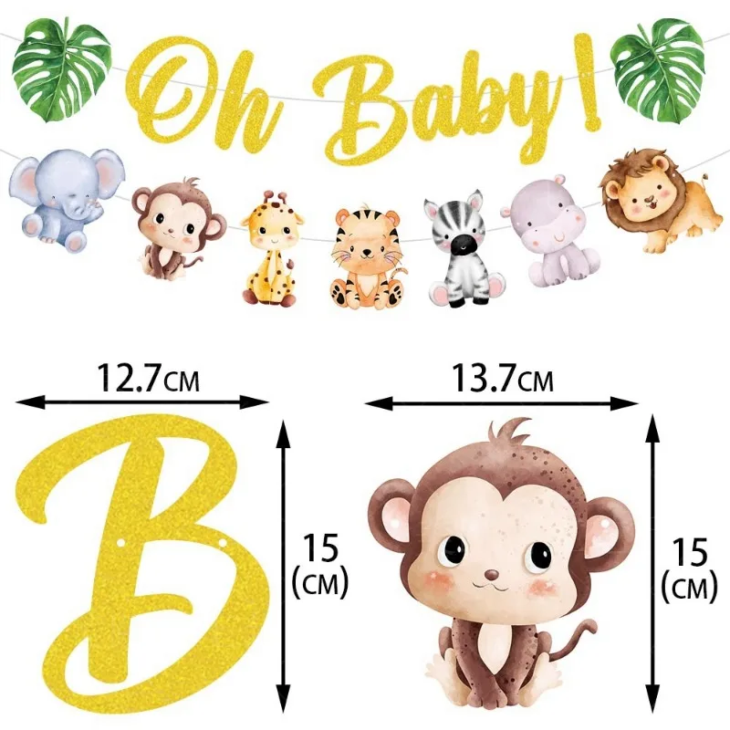 Safari Baby Shower Party Decoration Oh Baby Banner Jungle Animal Cupcake Toppers Kids Birthday Party Supplies Decor