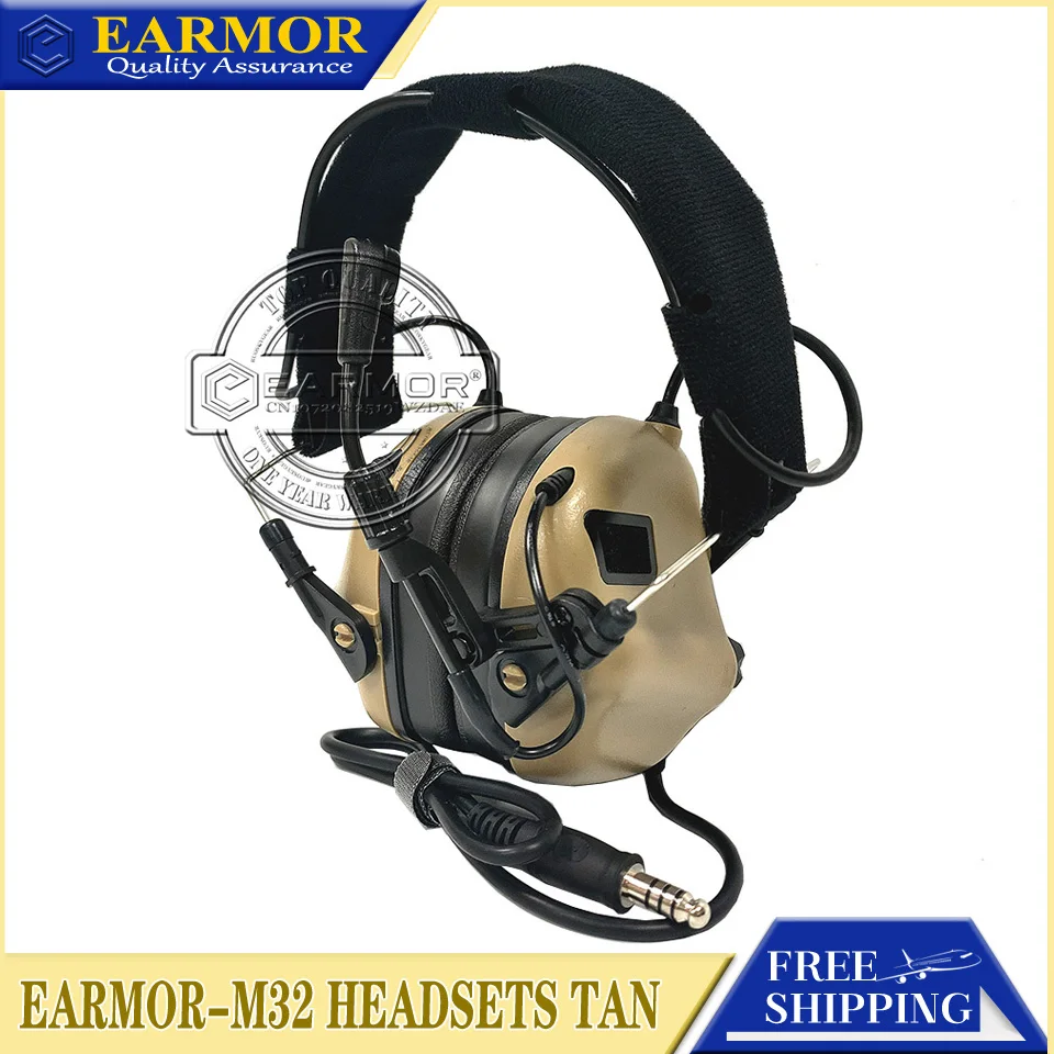 

EARMOR M32 MOD4 TAN Tactical Headset Headphone Hearing Protection Shooting Earmuffs with Microphone Sound Amplification