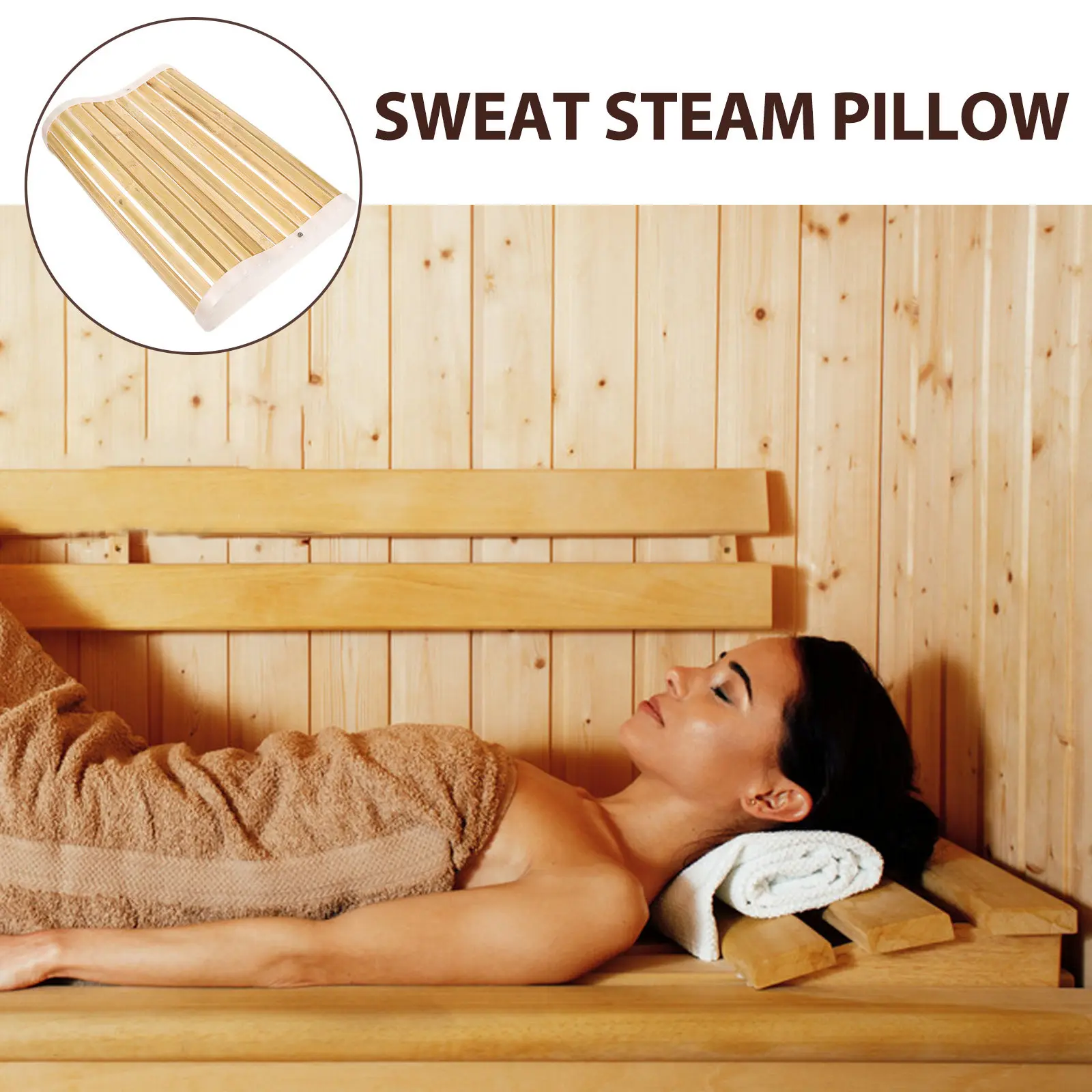 Bamboo Pillow Hollow Core Cooling Neck Cushion Breathable Lightweight for Steam Room Sweat Bath Bathtub Neck Support Summer