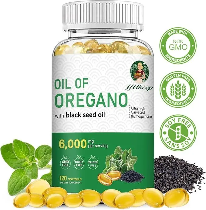 

Oregano Oil 6000 Mg - Immune & Antioxidant Support Dietary Supplement, High Absorption Oregano Oil Softgels, with Black Seed Oil