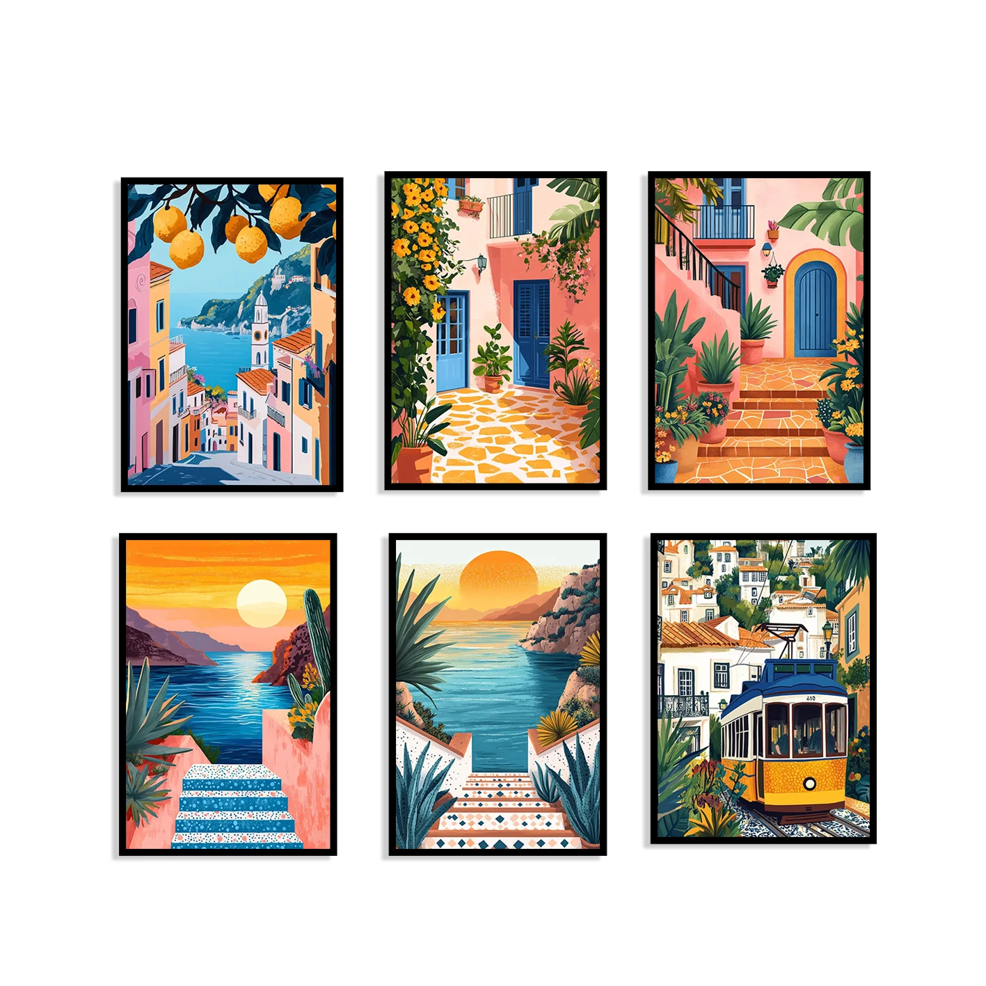 Vibrantly Colored City Travel Canvas Poster Mediterranean Cityscape Print Home Decor Suitable for Bedrooms and Living Rooms