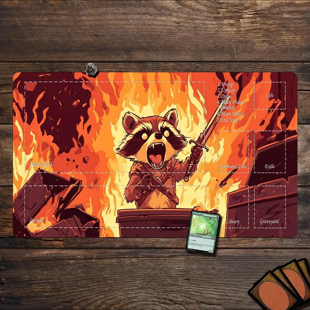 

Magic playmat Angry Raccoon warrior magic trading card battle Gaming Mat Rubber anti-slip mouse pad suitable for work and game