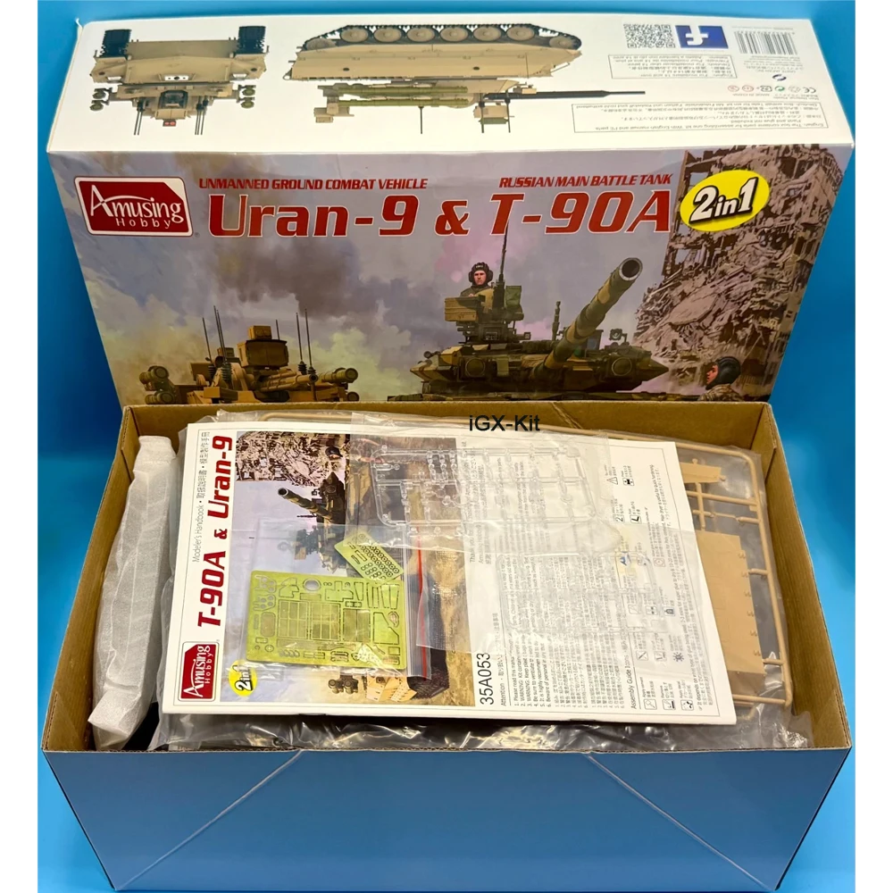 Amusing 35A053 1:35 Scale RUSSIAN URAN-9 and T90A T-90A MAIN BATTLE Tank MBT Vehicle  Plastic Assembly Model Building Kit
