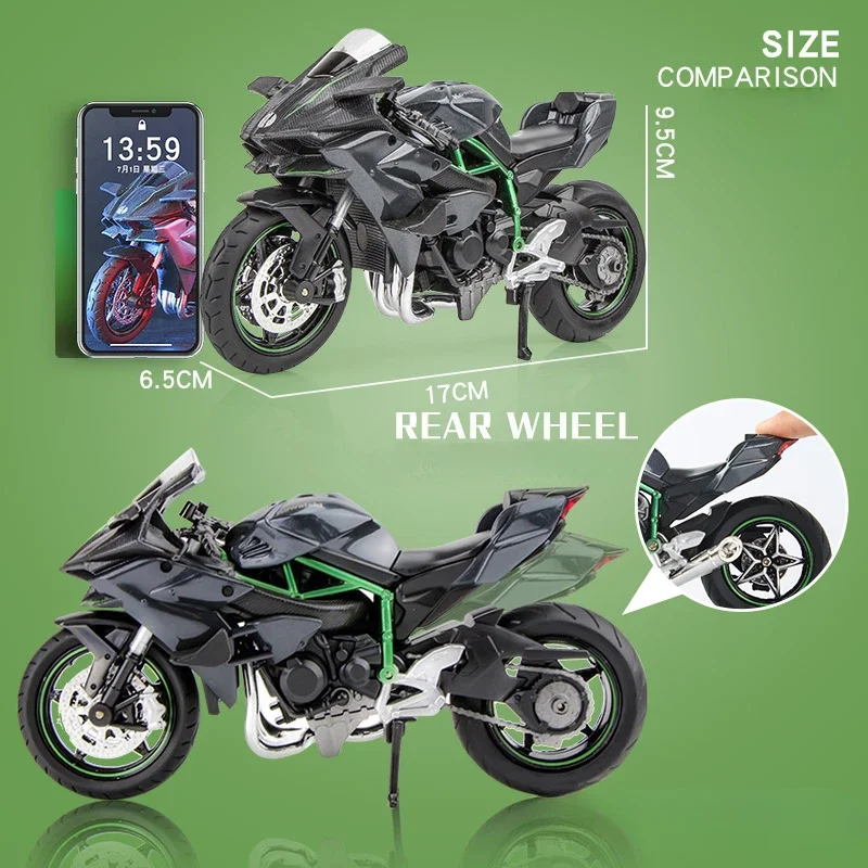 1:12 Kawasaki Ninja H2r Motorfiets Model Diecasts Voertuigen Speelgoed Voor Kinderen Jongens Cadeau Collectief Geluidslicht Motor Model